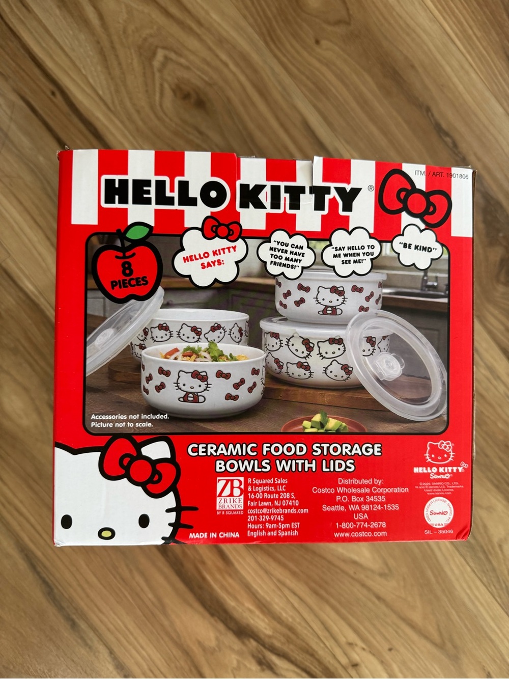 Hello Kitty Red and White Ceramic Food Storage Bowls with Lids - 8 Piece Set